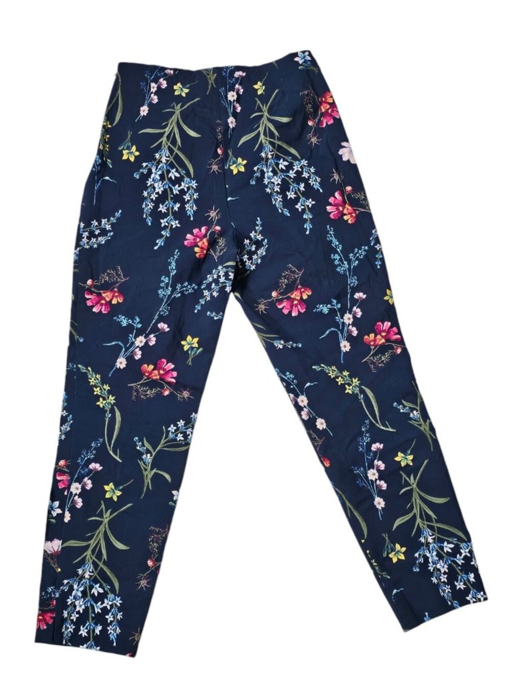 Time and Tru Women's Cropped Slit Ankle Pants Blue Floral Size 12